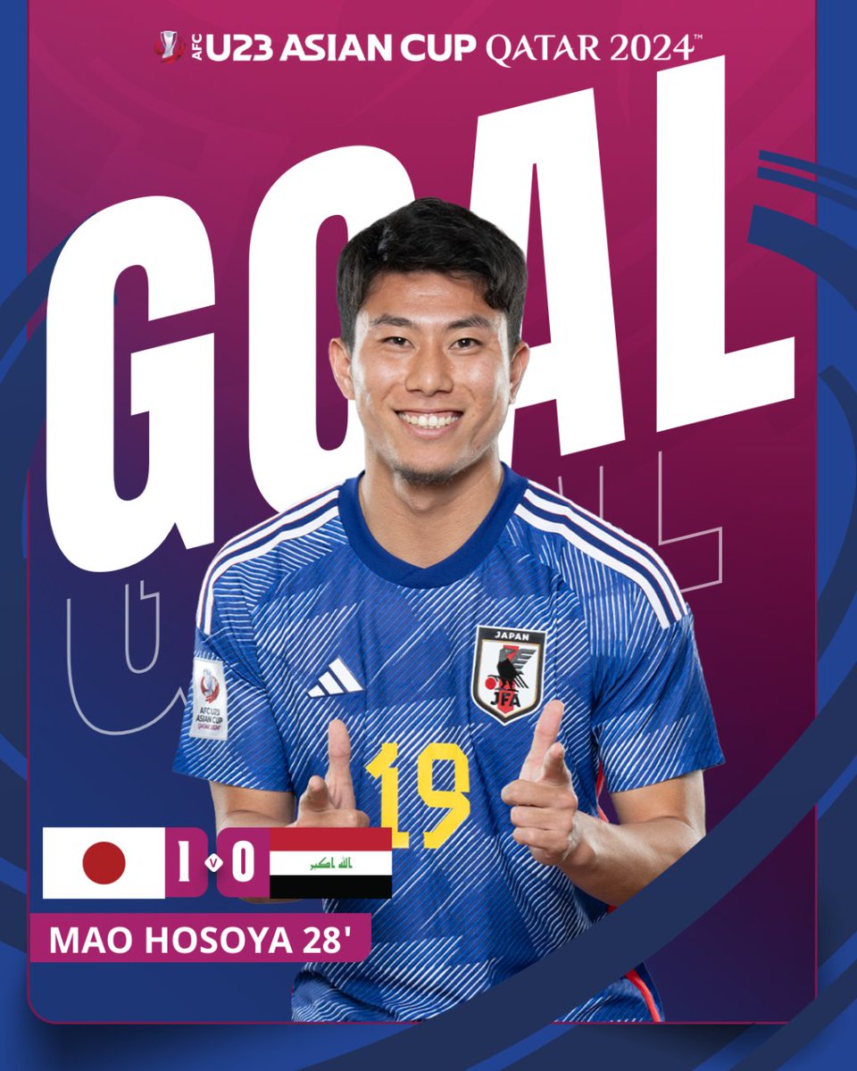 ⚽️ GOAL | 🇯🇵 Japan 1️⃣-0️⃣ Iraq 🇮🇶 👌 Mao Hosoya calmly slots the ball in for the game's opening goal! 📺 Watch Live gtly.to/zzhR_62Mr #AFCU23 | #JPNvIRQ