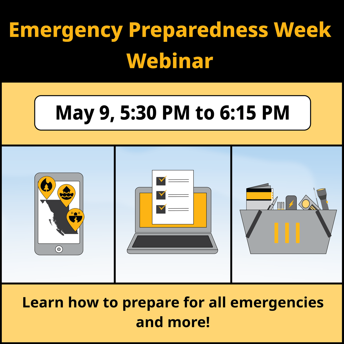 Join our upcoming 45-minute webinar to learn: How to prepare for emergencies ✔️ Fun preparedness tech tips ✔️ All participants will be entered to win a 4-person emergency kit! WHEN: Thursday, May 9, 2024 at 5:30PM (PDT) Register here: ow.ly/2yN250Rr3e