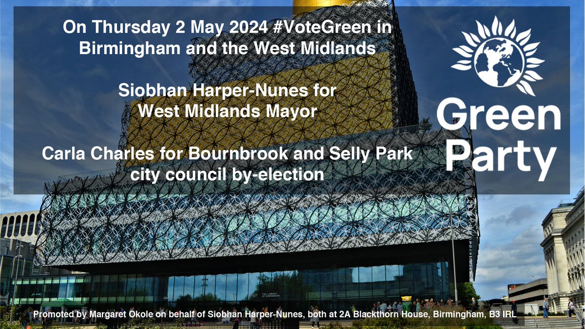 Vote against #ClimateChange tomorrow. Vote for energy efficiency, local #GreenJobs, divesting pension funds from #FossilFuels Siobhan Harper-Nunes for West Midlands Mayor - siobhan4wmmayor.co.uk Carla Charles for Bournbrook and Selly Park city council - birmingham.greenparty.org.uk/.../21/carla-c…