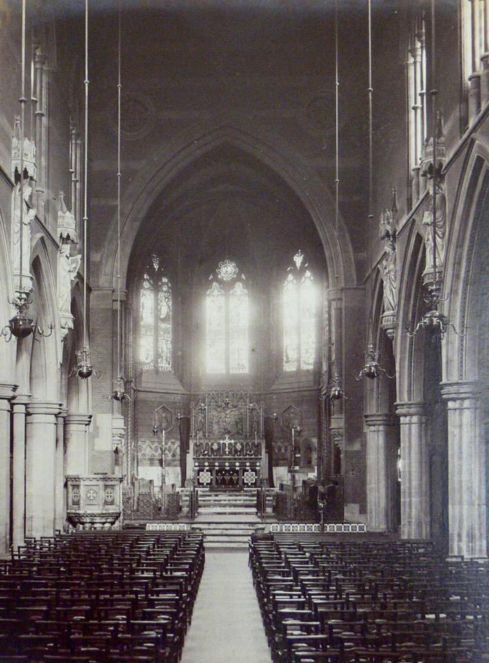 St Mary Mags, with the original lighting system. Also the orginal sanctuary and high altar elevation, before it was replaced with the current alabaster platform and railings. #backintheday #paddington #stmarymagdalenepaddington
