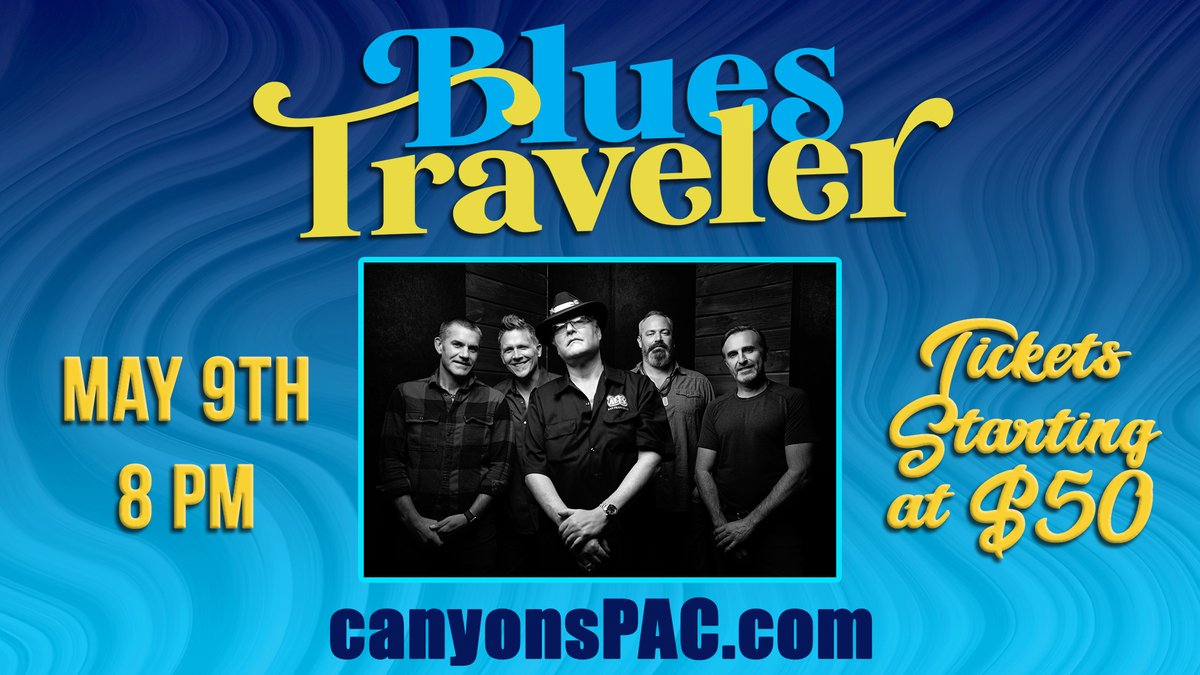 🎶🎸Don't miss @Blues_Traveler at the Santa Clarita PAC on May 9th! 🎟️Tickets from $50. Get yours now!
canyonsPAC.com

#BluesTraveler #SantaClaritaPAC #SCV #SantaClarita #LAEvents #LosAngelesMusic #LAConcerts #LiveMusicLA #SoCalEvents #CaliforniaConcerts #LAEntertainment