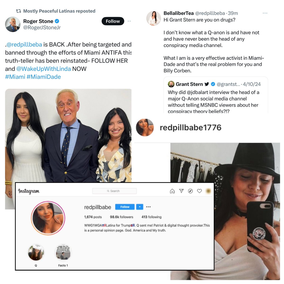 Miami QAnon maven Isabella Rodriguez, aka #RedPillBabe, is now back on Twitter & being promoted by Roger Stone. 

Hilariously she keeps trying to evade her QAnon associations — but the “Q sent me” in her original IG bio & her Q pop socket sticker says otherwise. 😂 1/