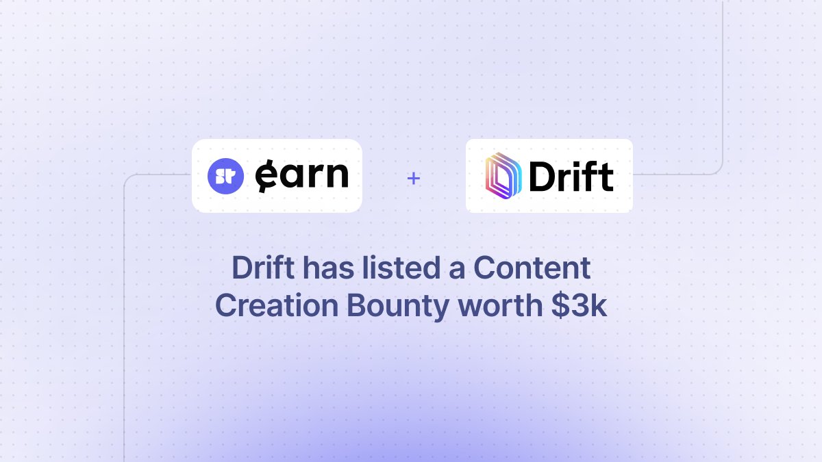 Huge bounty alert 🚨 Our friends at @DriftProtocol have listed a bounty inviting creators to make content on Drift and post it on Twitter. Rewards are to be won from a $3,000 pool. Learn more below.