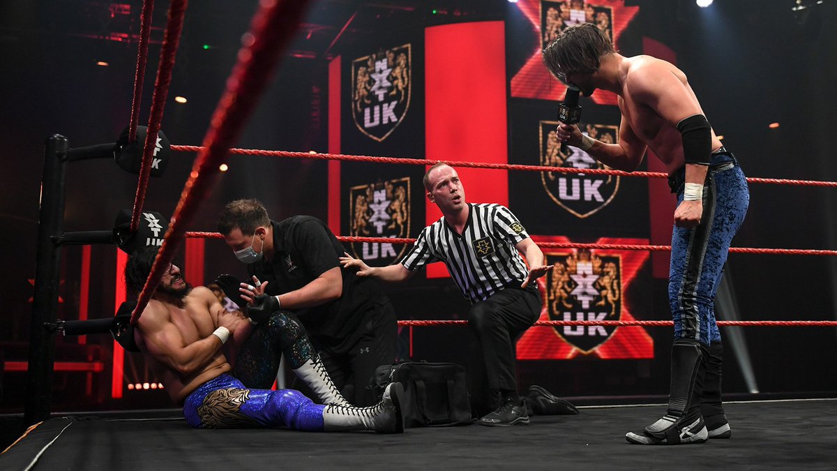 April 29, 2021: At the BT Sport Studios, @TeomanWWE spoiled the #NXTUK debut of @RohanRajaWWE via referee stoppage after sadistically cranking back as hard as he could on the crossface submission and snapping the newcomer's left arm. 📸 WWE