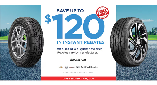 Did you know you can get up to $120 in INSTANT REBATES on a set of 4 new tires? Offer ends May 31, 2024. Learn more here: zurl.co/qT3E