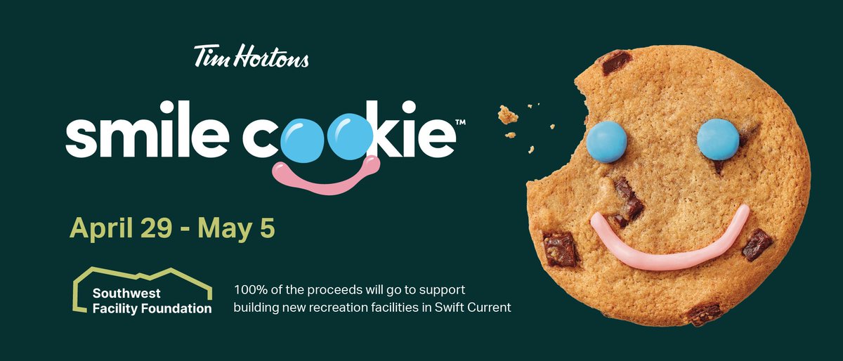 Every #SmileCookie counts when it comes to supporting local charities and community groups. Grab yours today at Tims! Proceeds in Swift Current go to the Southwest Facility Foundation!!