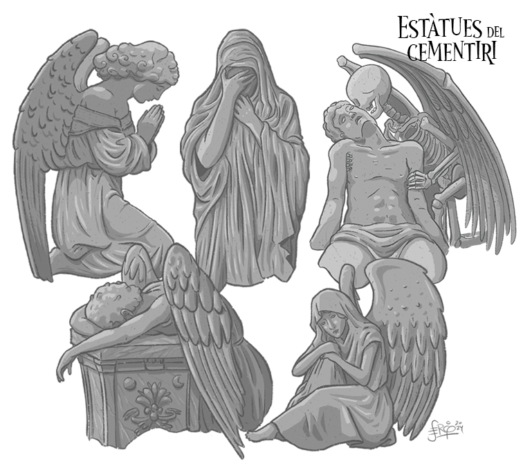 L'<a href="/AbreraMura/">Cabaret SEdR</a> i jo estem treballant per ampliar "Estàtues del Cementiri", aquí teniu algunes il·lustracions per a futures cartes. Podeu descarregar el joc aquí:

🪦👉sergirpg.itch.io/estatuas-del-c…
#RolEnCatalà