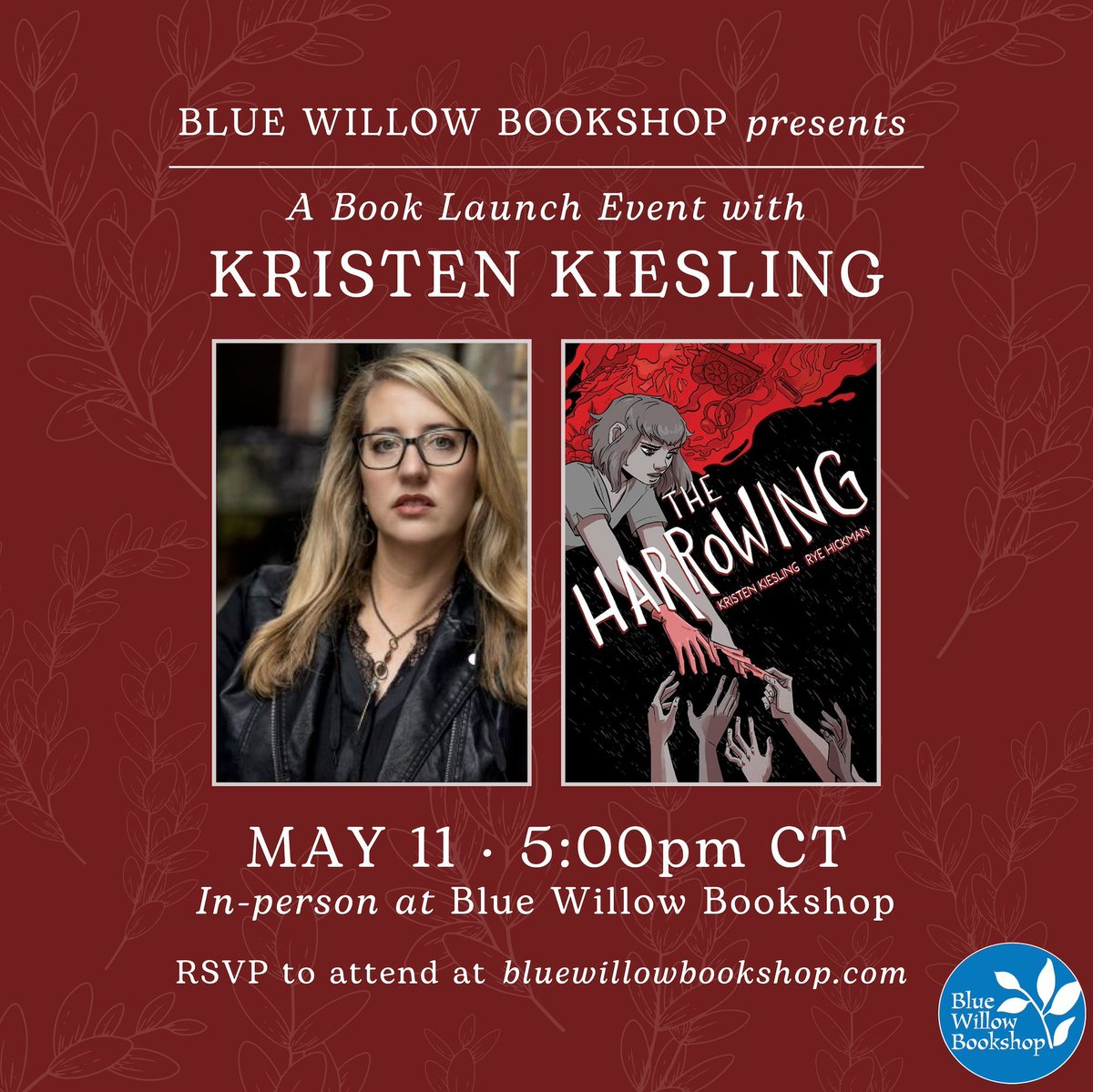 We're looking forward to welcoming award-winning author @KristenKiesling to the bookshop to celebrate her new YA graphic novel, THE HARROWING! Join us to hear more about this original, genre-blending story and meet the author. ✨ Details: bluewillowbookshop.com/event/kiesling… @ABRAMSbooks