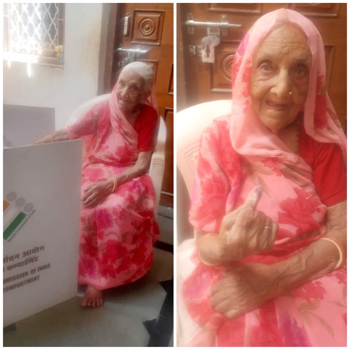 आज भारत निर्वाचन आयोग द्वारा 85 पार के वृद्धजन हेतु #घर_से_मतदान की सुविधा के तहत मेरी 99 वर्षीय पूज्यनीय माँ (श्रीमती बसन्ती देवी गुप्ता) ने अपने मताधिकार का उपयोग किया। जय श्री राम। जय जन तंत्र। #LokSabhaElection2024 @ECISVEEP @CEOMPElections @PMOIndia @CMMadhyaPradesh #Sheopur