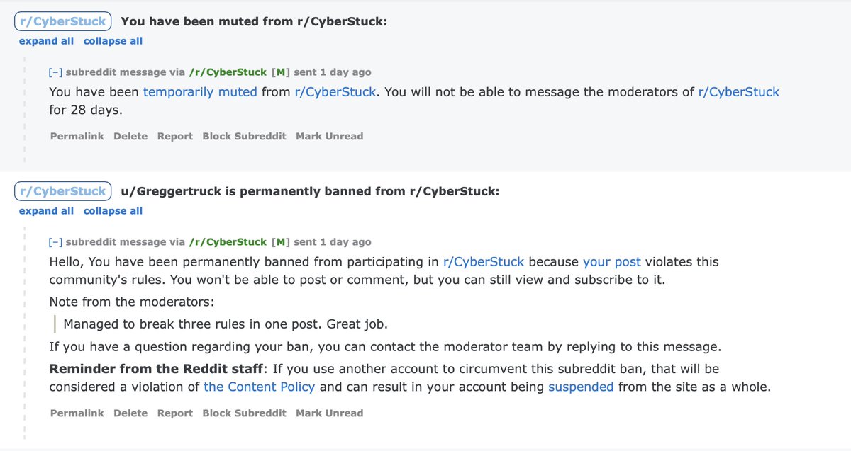 🤣banned from r/Cyberstuck after posting the Top Gear Cybertruck off-road video. 

@Reddit has become a complete dumpster built on ad-ult content and division. What a bunch of babies.