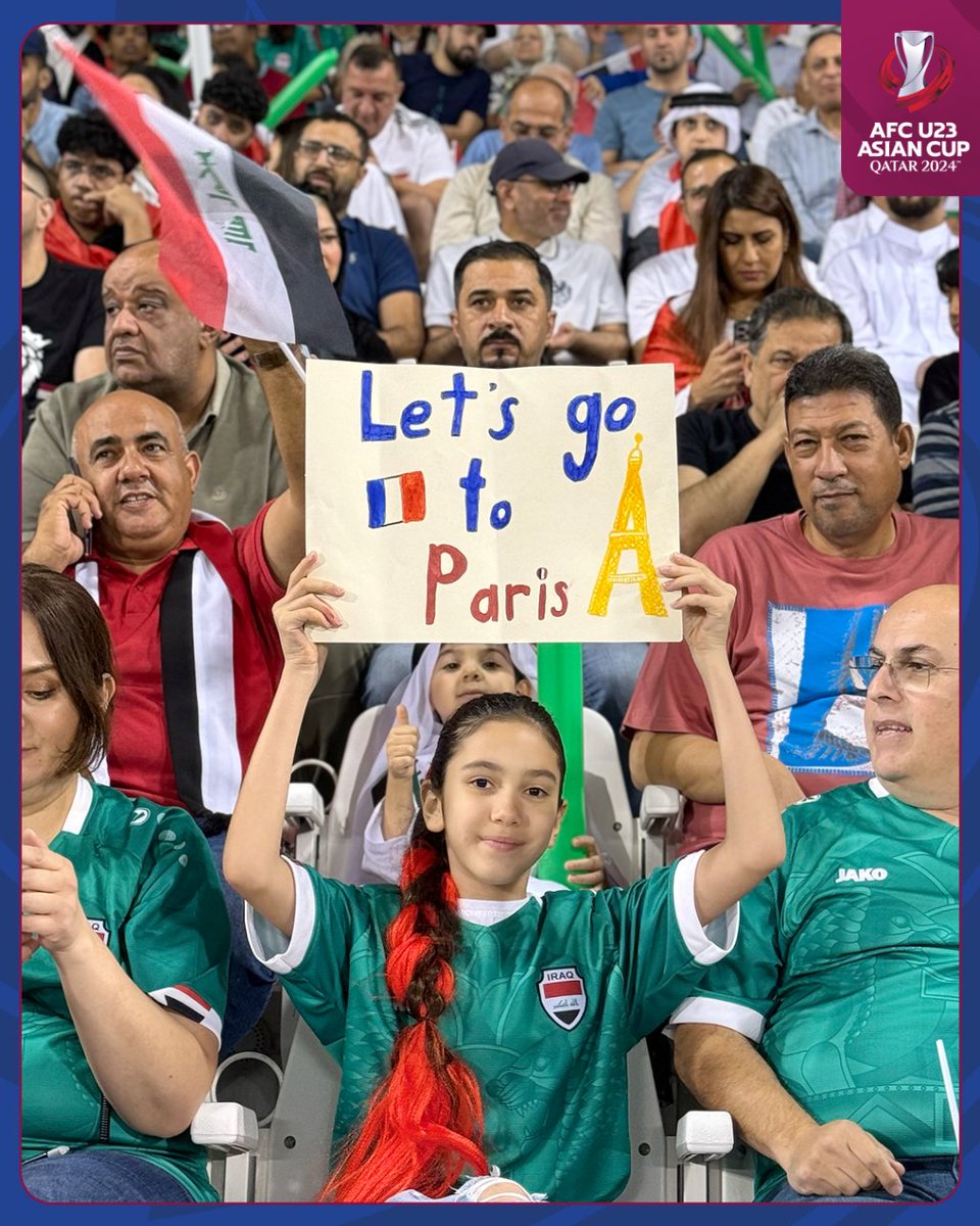 🇮🇶 Iraq trail but their fans still believe! 🎟️ Can they make a comeback and book their ticket to #Paris2024❓ #AFCU23 | #JPNvIRQ