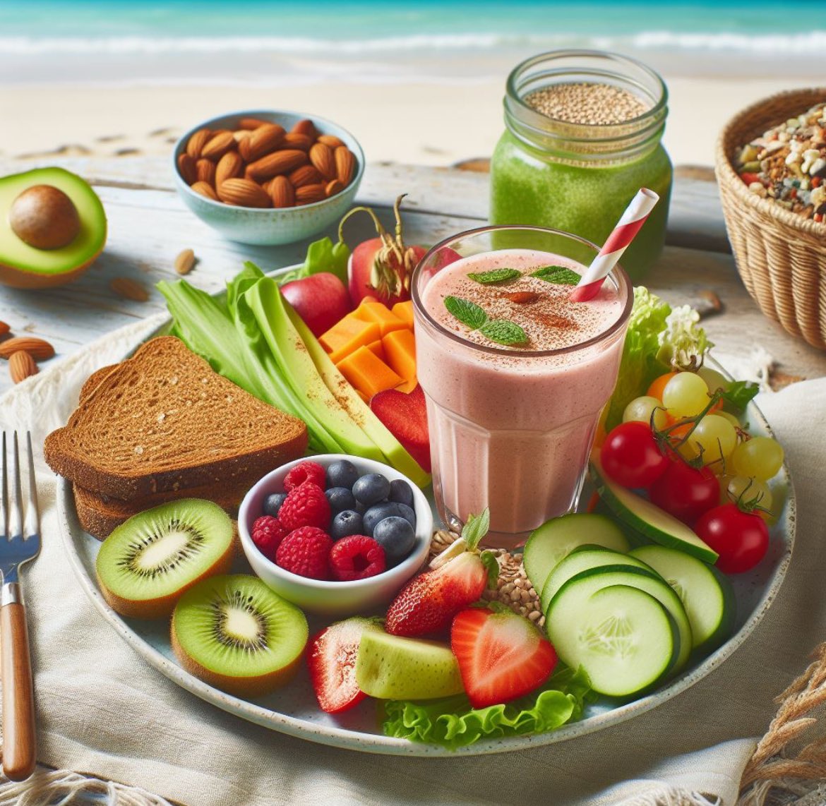 “Smoothies pack a punch with their blend of vitamins, fiber, and hydration! They’re perfect for a quick, nutritious lunch. #HealthyEating #LunchIdeas