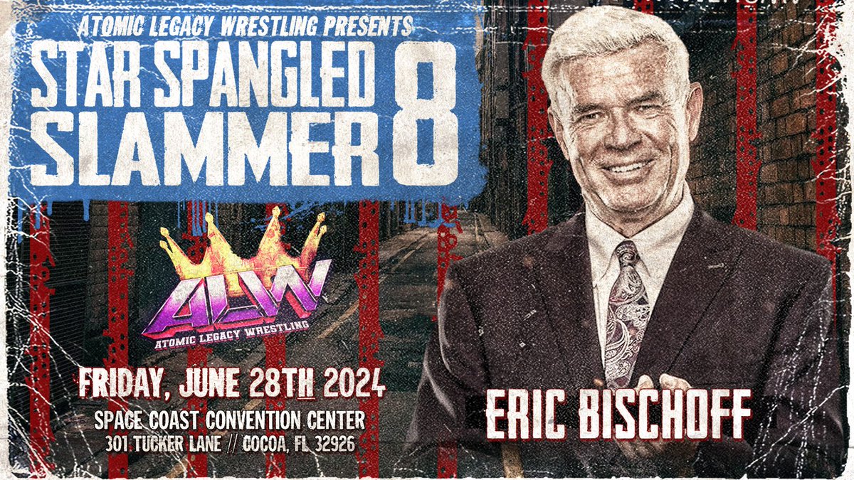 ALW @WrestlingAtomic is excited to announce the return of the legendary @EBischoff. He will make a very special appearance at ALW's 8th Annual 'Star Spangled Slammer' event on Friday June 28th at the Space Coast Convention Center in Cocoa Florida! Tickets ON SALE this Fri @ NOON!