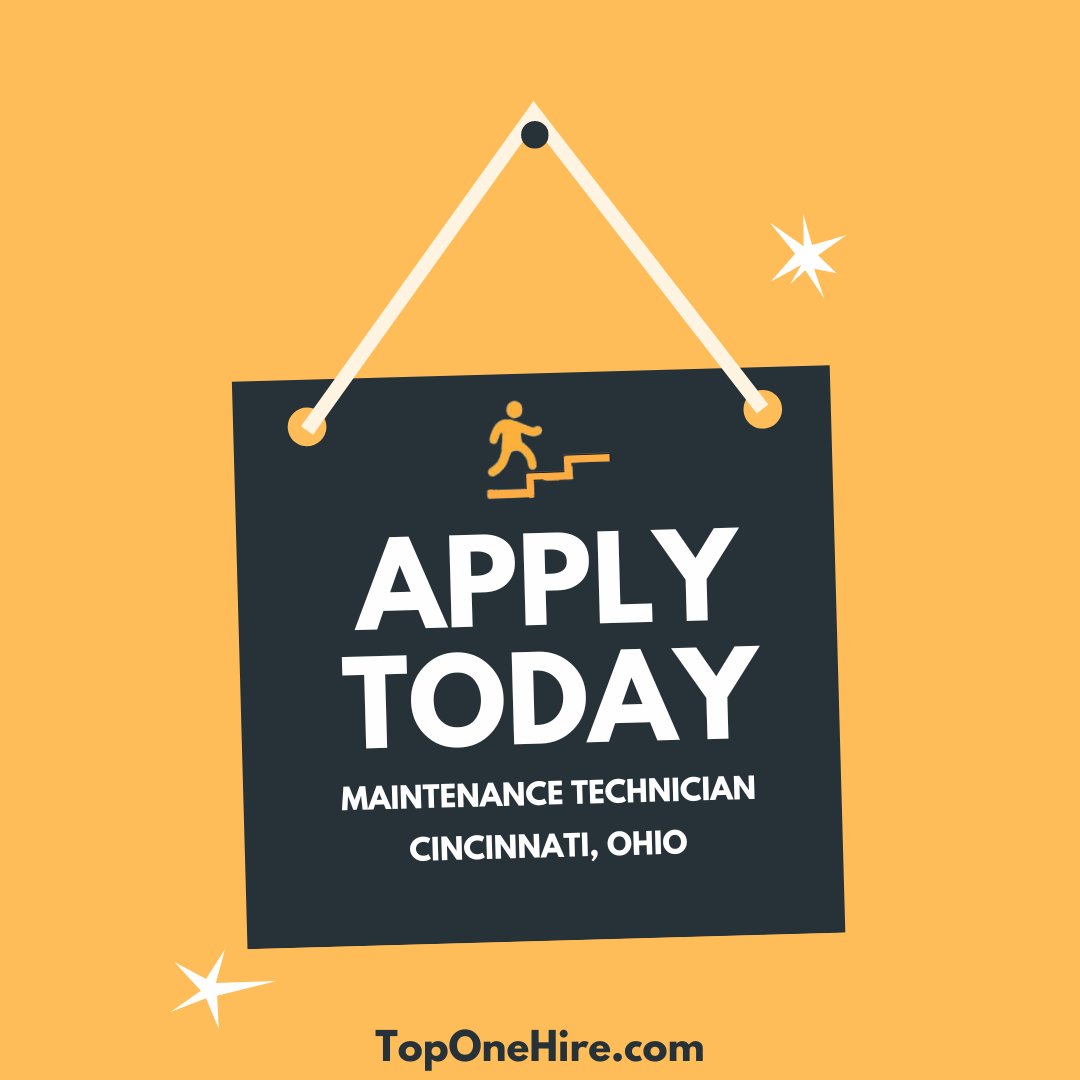 Apply Today! 𝐌𝐚𝐢𝐧𝐭𝐞𝐧𝐚𝐧𝐜𝐞 𝐓𝐞𝐜𝐡𝐧𝐢𝐜𝐢𝐚𝐧

Location: Cincinnati, Ohio

toponehire.com/job/2475440/ma…

#MaintenanceTechnician #Cincinnati #MaintenanceJobs #TopOneHire