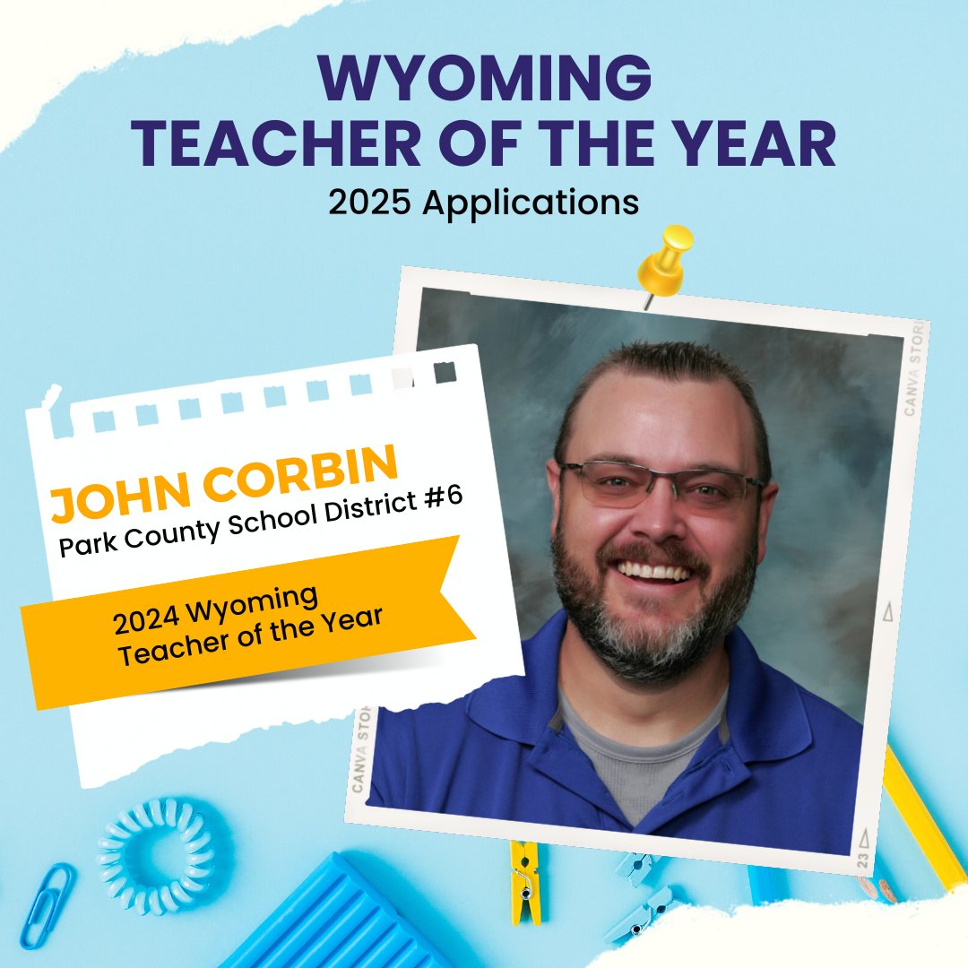 🌟 Calling all outstanding educators!

🍎✨ Applications for the 2025 #WyomingTeacherOfTheYear are now OPEN! Applications are due by June 28, 2024. Remember, applicants must be actively teaching through December 2025. ✨📚

Learn more & Apply: bit.ly/4byPeZZ

#WyoEdChat