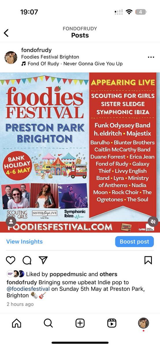 Bringing some upbeat Indie pop to @foodiesfestival on Sunday 5th May at Preston Park, Brighton 🌯🎸