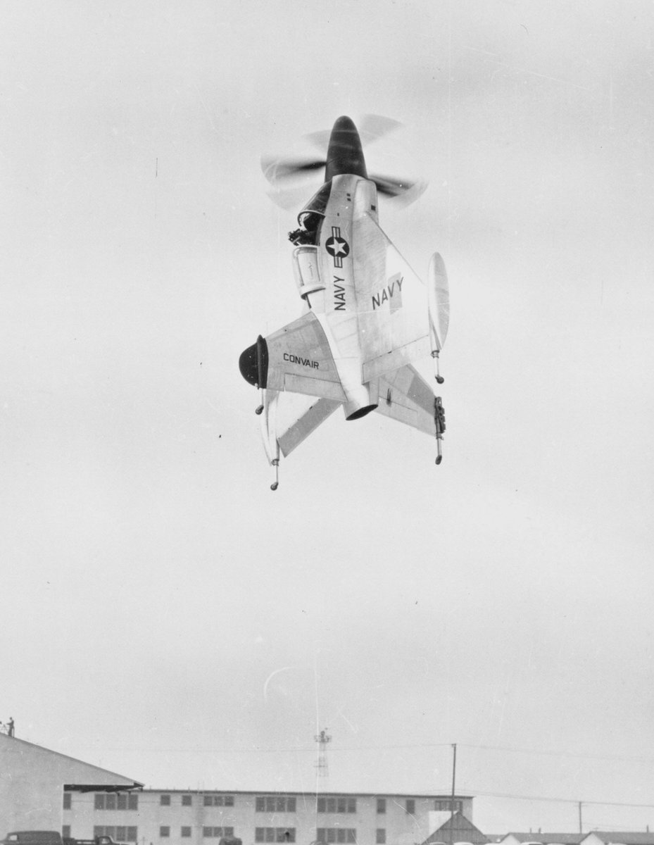 #OTD in 1954, test pilot James F. 'Skeets' Coleman made the first tethered flight in the Convair XFY-1 Pogo, a Vertical Take-Off and Landing (VTOL) aircraft.