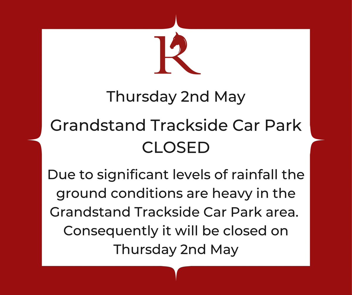 Due to significant levels of rainfall the ground conditions are heavy in the Grandstand Trackside Car Park area. Consequently it will be closed on Thursday 2nd May. There is plenty of FREE hard standing car parking in the Main Entrance Car Park - Satnav postcode TS10 2FD.