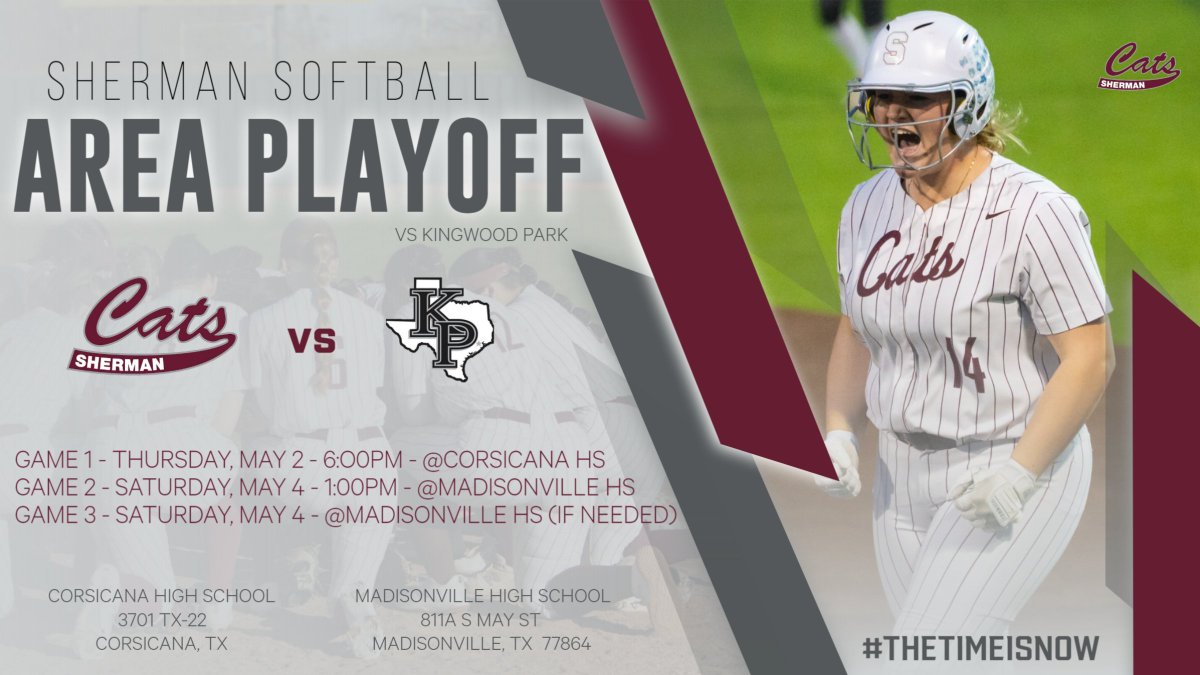 SHLadyCatSB's tweet photo. Lady Cat Softball will take on Kingwood Park out of Humble ISD in the Area Round of playoffs!  Ticket information will be out soon.  Go Cats! https://t.co/uiFwucuI2N