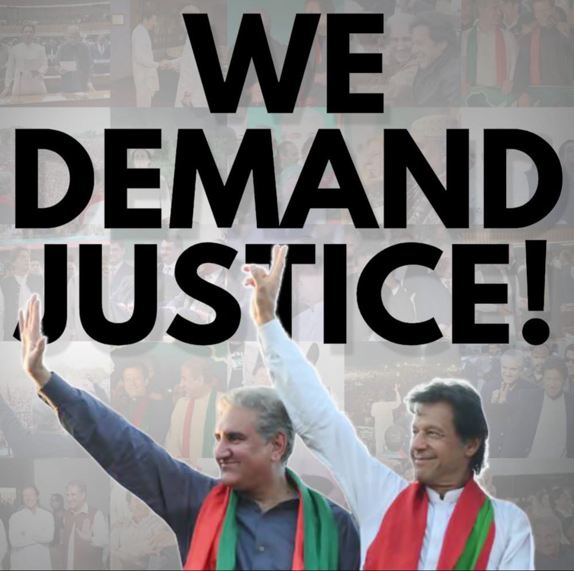 Justice For Imran Khan and Shah Mehmood Quraishi 

Our leaders standing Tall against opression 

#ReleaseImrankhanPTI 
#ReleaseSMQ 
#ReleasePoliticalPrisoners