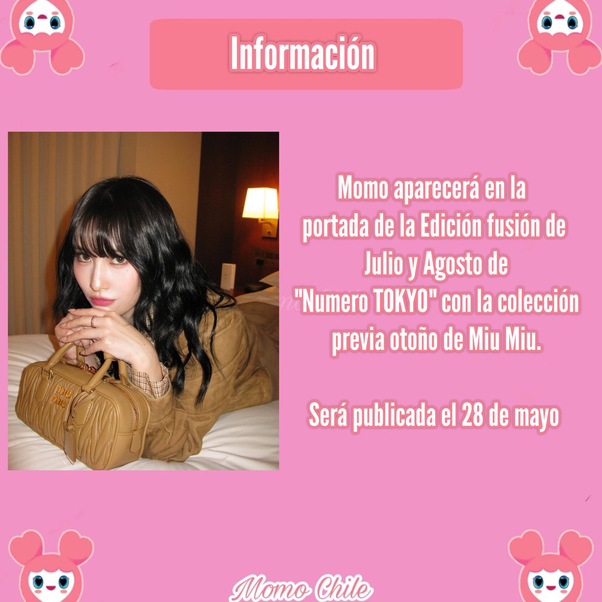 [#INFO|240429]
Nueva colaboración y portada de Momo para la revista 'Numero Tokyo'🩷
Cr. Twicesupport_mx
#MomoChile🎀🍑
#Momo #HiraiMomo #트와이스 #모모 #平井もも #TwiceMomo #TWICE #kpop #ONCE #IGOTYOU🤝 #MISAMO #ONESPARK