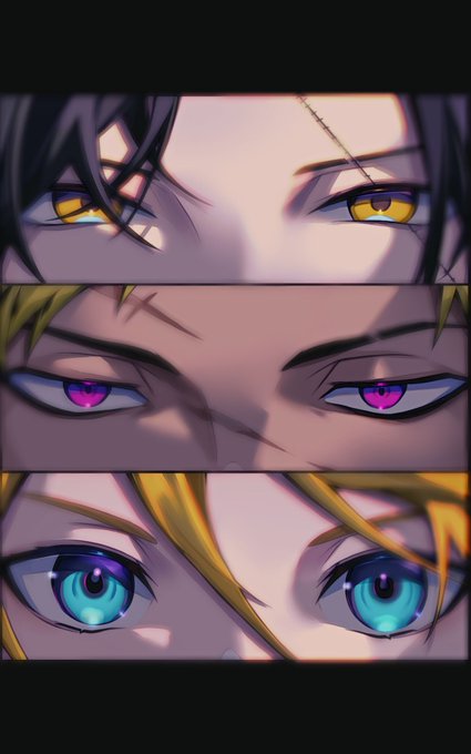 「4人の男性 紫色の目」のTwitter画像/イラスト(新着)