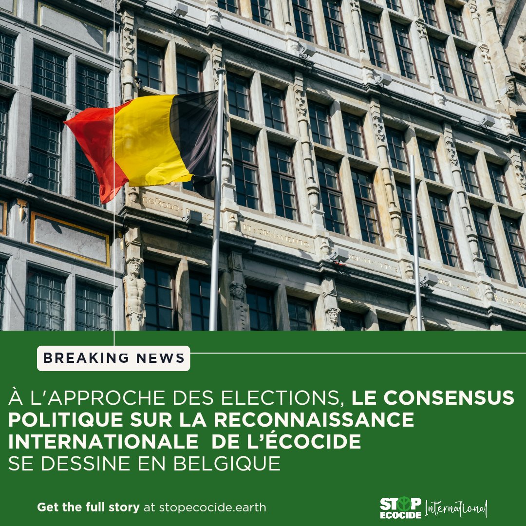 La #Belgique a récemment adopté un nouveau code pénal, qui inclut le crime d'#écocide ! À l'approche des élections de juin, les partis politiques, répondant à une enquête organisée par une coalition d'organisations environnementales belges, 1/2