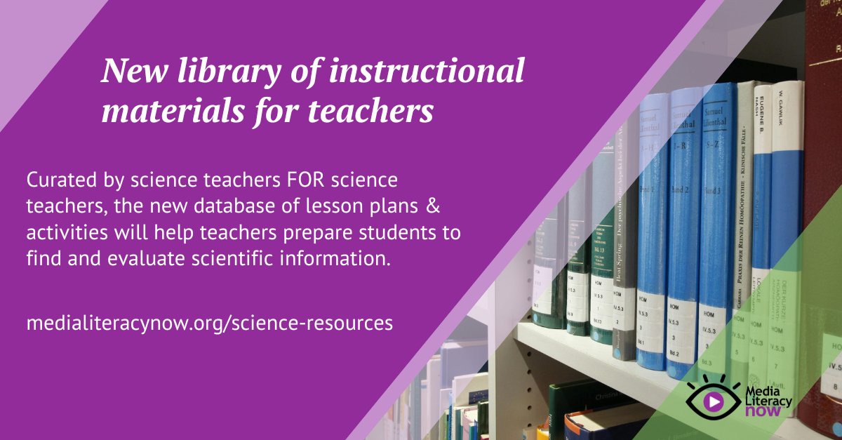 *NEW* database of #MediaLiteracy instructional materials for teachers! Curated by science teachers FOR science teachers. Check it out: medialiteracynow.org/science-resour…
