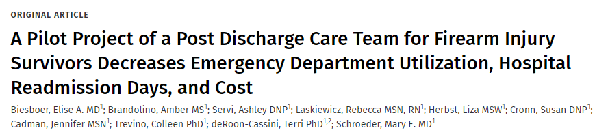 Recently published in @JTraumAcuteSurg: 'A Pilot Project of a Post Discharge Care Team for Firearm Injury Survivors Decreases Emergency Department Utilization, Hospital Readmission Days, and Cost.' @MCWtraumaacs Read: bit.ly/3QsLp03