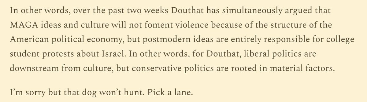 A couple of thoughts on this @dandrezner post finding tensions in how I've written recently about student protests vs the risk of a MAGA-instigated civil war. 1/X danieldrezner.substack.com/p/ross-douthat…