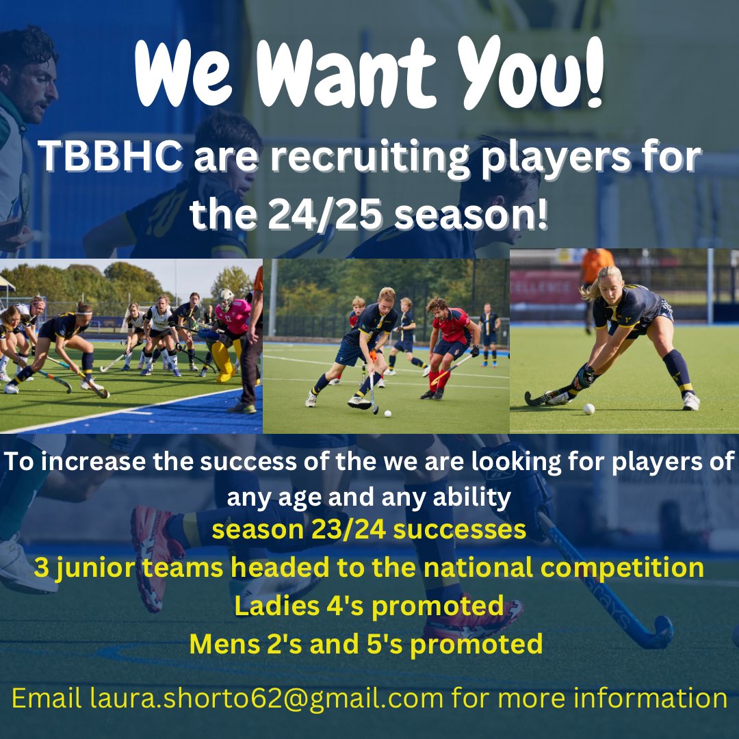 💙💛We Want You!💙💛 After a very successful 23/24 season we are looking for players to come and join us to continue our success! We are looking for players of any age and ability! If you are interested please drop Laura an email🏑 @swsportsnews @TeamBath @HockeyWestUK