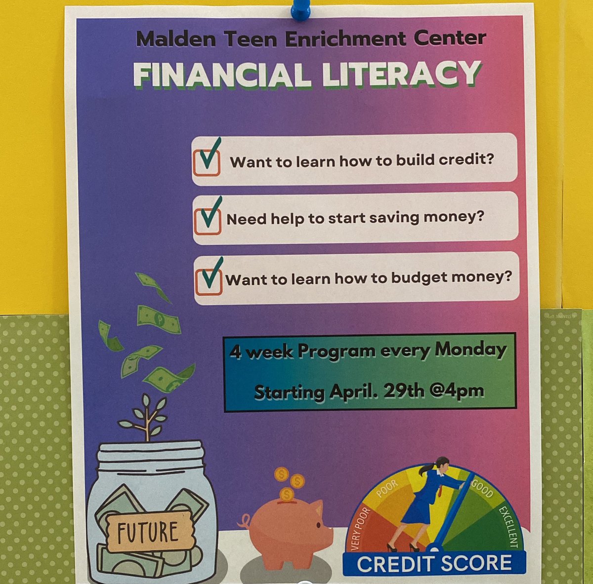 Financial literacy starts today! Learn how to budget your money to start saving. Learn how how to build credit and learn what credit is. #gomalden #mtec #financialliteracy #financialeducation #maldenteenenrichmentcenter