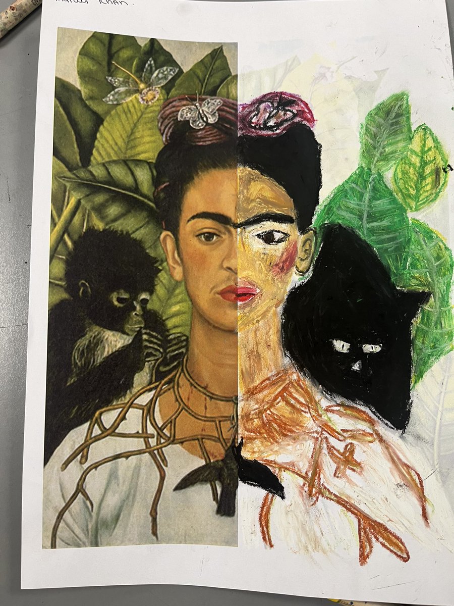 Year 8 @BrookMeadAcad are ending their surrealism journey by learning about the icon & legend Frida Kahlo ❤️🇲🇽💚