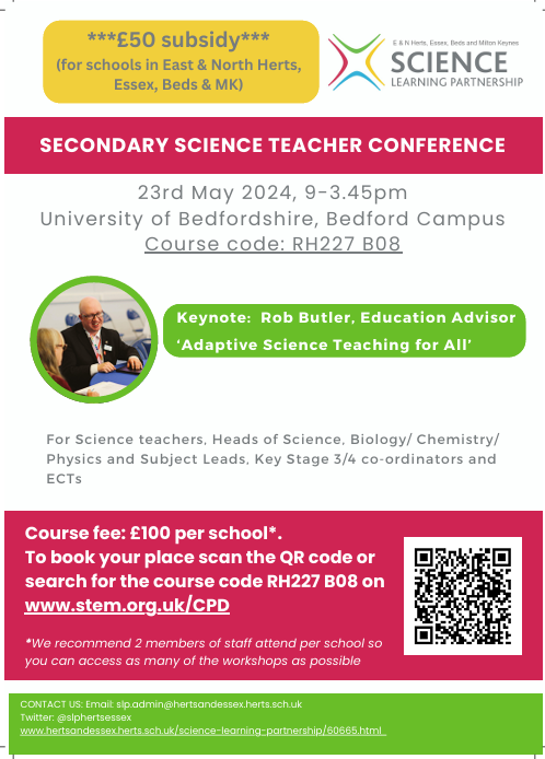We can't wait to hear from @cleverfiend Keynote at the first conference in our Summer of Science series. Science Teachers, Heads of Science & Science ECTs. There's something for everyone! @uniofbeds 23rd May. Book now for £50 subsidy bit.ly/4b1ENh6 @ChilternTSH @AlbanTSH