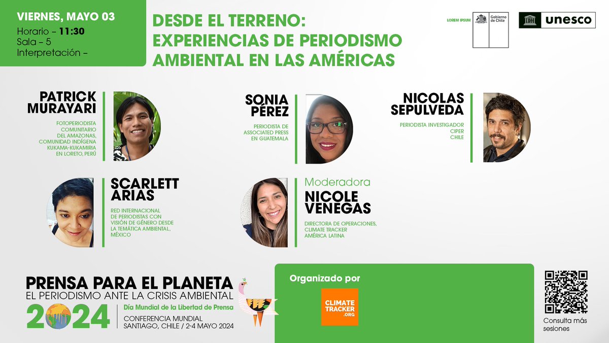 📅 Este 3 de mayo a las 11:30, se desarrollará el panel 'Desde el terreno: Experiencias de periodismo ambiental en las Américas' en el #GAM. Descubra cómo las y los periodistas enfrentan amenazas y trabajan por la sostenibilidad. #WPFD2024 #PeriodismoAmbiental @ClimateTracking