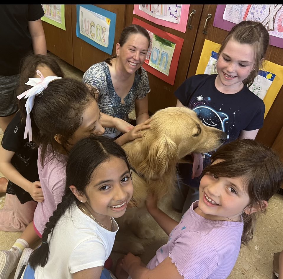 #HBStrong #WeAreHB Ms. Stazzone’s  class enjoy Fergus, Sailor, and Ray from the Love on a Leash Program.