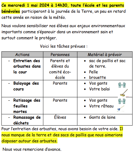 Message de notre club d'Éco-École !