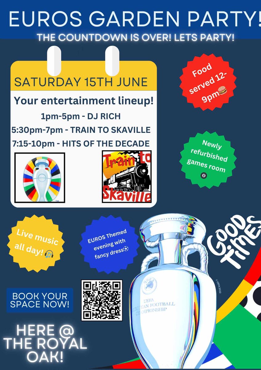 Sat 15 June, were headed over to The Royal Oak, Nailsea, for a Euros Garden Party. Stage time 5.30pm
@nailseapeeps <a href="/NailseaUnited/">Nailsea United</a> <a href="/nailseatown/">NailseaTown.com</a> <a href="/NailseaMusicSho/">Nailsea Music Shop</a> #Nailsea <a href="/NailseaNews/">NailseaNews</a> <a href="/NailseaOak/">The Royal Oak Nailsea</a>