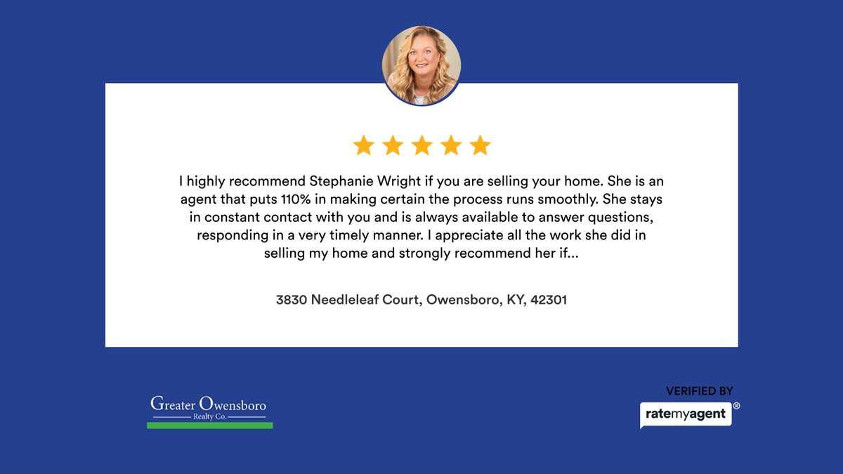 My latest RateMyAgent review in Owensboro.
 277483
rma.reviews/uUlL0idIGzwh