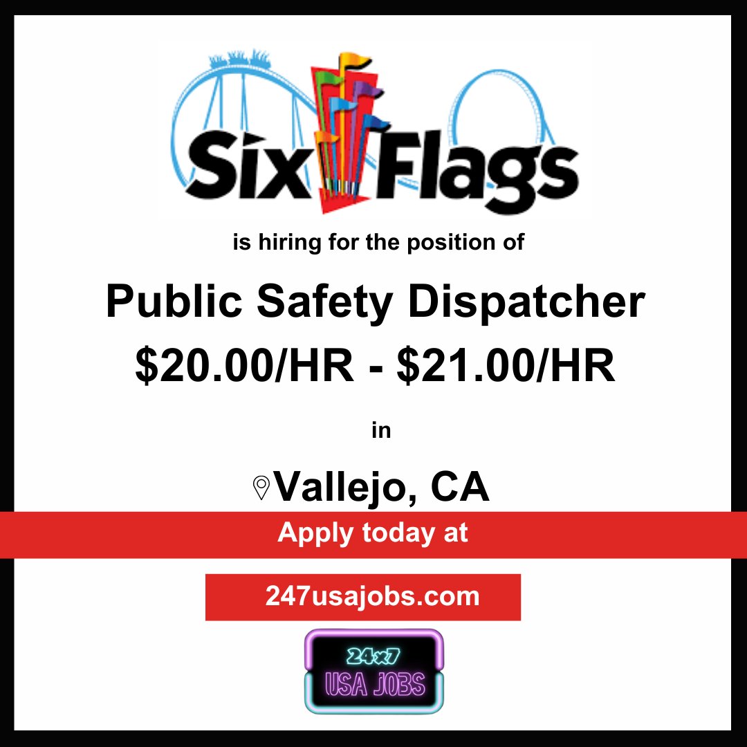 🚨 Job Alert! 🚨 Ready to be the voice of safety in Vallejo, CA? Six Flags is hiring Public Safety Dispatchers! If you're calm under pressure and excel in communication, this could be your chance to make a difference! Apply now! #NowHiring #Dispatcher #VallejoCA #SixFlags