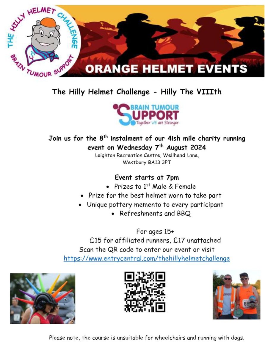 The @HillyHelmet Challenge is a great charity fundraising fun run for @BrainTumourSupp for ages 15+. Get yourself signed up pronto! entrycentral.com/thehillyhelmet… #Wiltshire #Running #Charity #Westbury