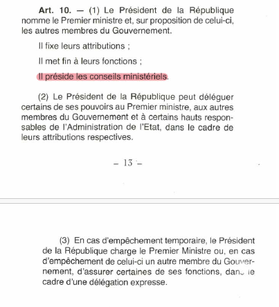 Question #simplexe... Faut-il un décret pour fixer la fréquence des conseils ministériels que le PR est supposé présider au sens de l'Art. 10. -(1) de la Constitution du #Cameroun? En effet, voici les dernières dates des CS: 09/12/2014, 15/10/2015, 15/03/2018 et 16/01/2019...