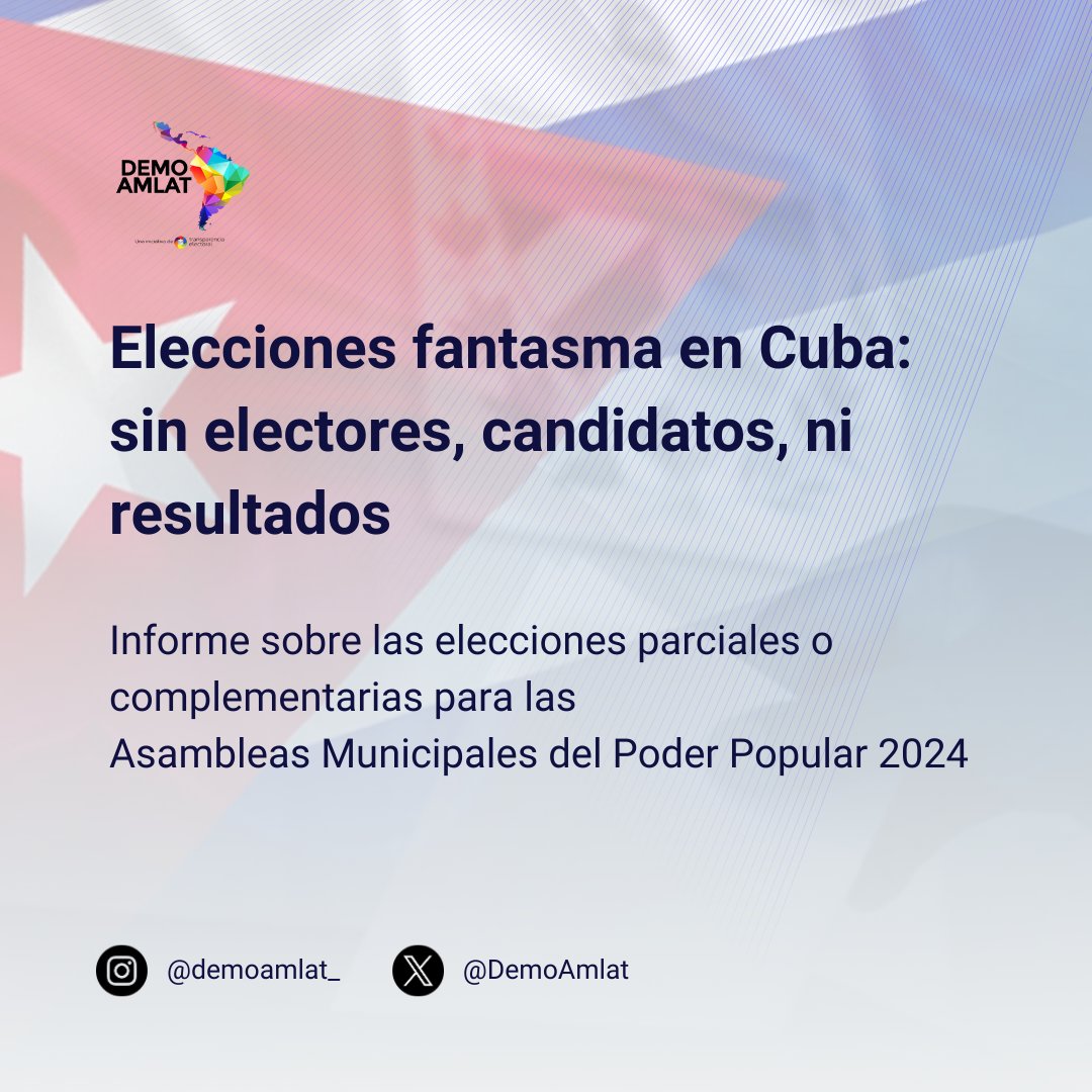 🇨🇺🗳️#DemoAmlat y @TransparenciaAL analizan la opacidad de las elecciones complementarias para las Asambleas Municipales del Poder Popular 2024.

➡️Lee más en: 'Elecciones fantasma en Cuba: sin electores, candidatos ni resultados'

🔗bit.ly/4b7RRBz