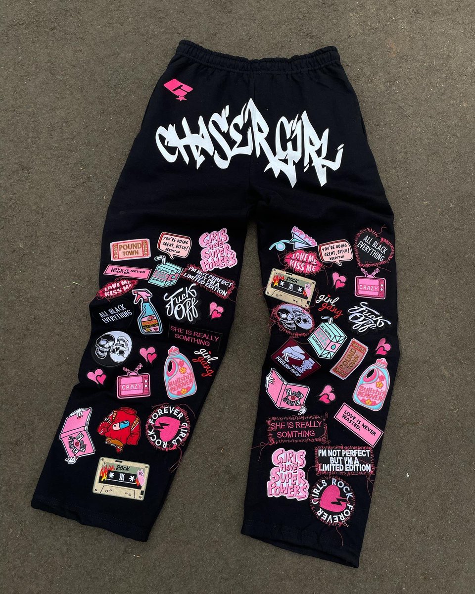 I USED TO BE DOWN BAD BUT NOW A 👩🏾‍🦰 OKAY !! 

These sweat pants are A mood , A vibe … A statement call it what you want … I never lost it … 
Hand sewn . 
Dope girl/ Chaser girl sweats Patchwork sweats … 
FLY 💩 4 CHASER GIRLS 🧠