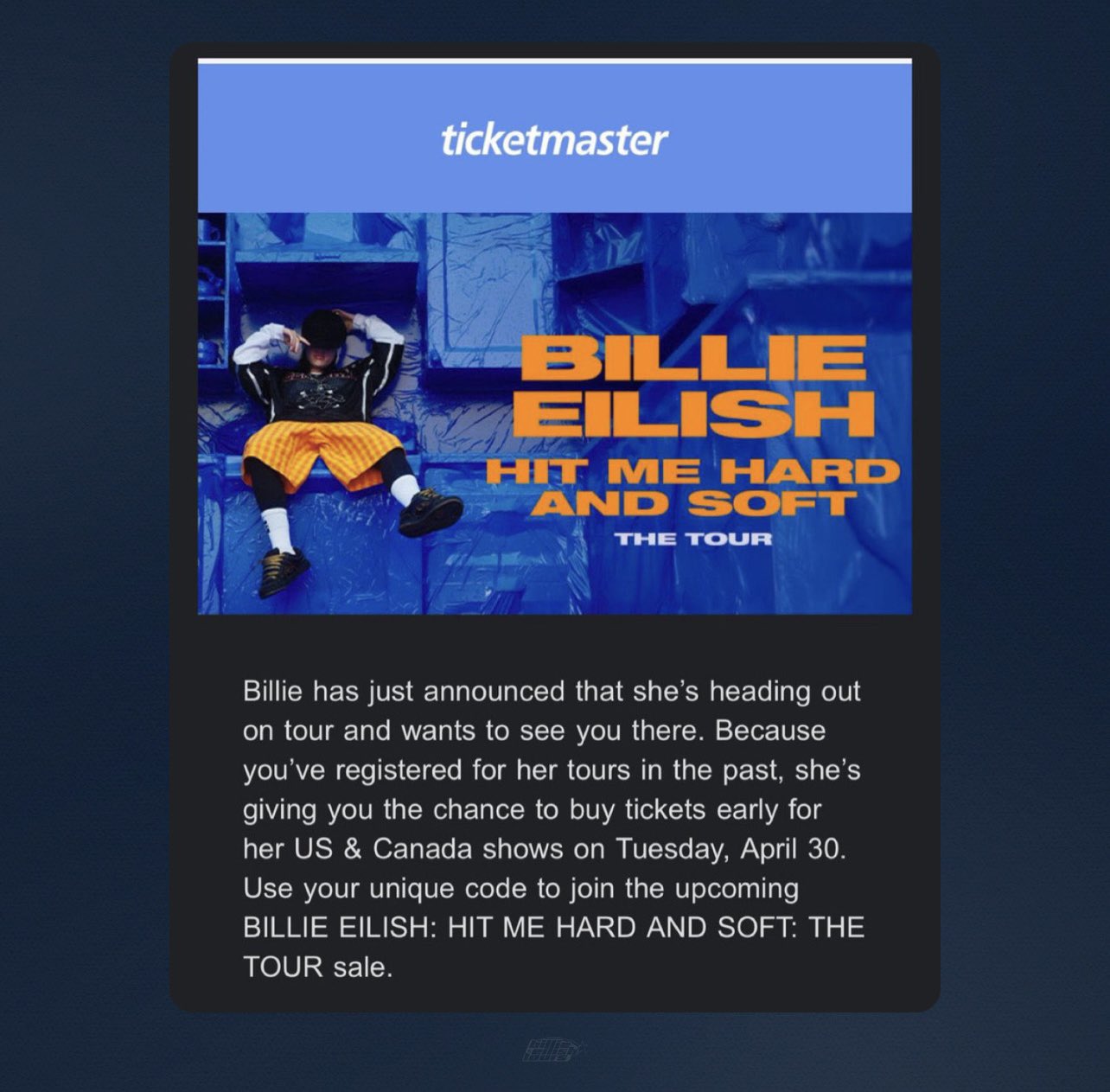 Billie Eilish Tours on X: “Fans have started receiving pre-sale 