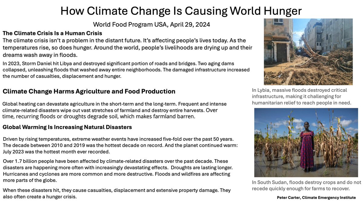 CLIMATE CHANGE IS INCREASING WORLD HUNGER Many ways with increasing permanence World Food Program April, 2024 Evil Fossil fuelled starvation & disruption will increase wfpusa.org/articles/how-c… #climatechange #globalwarming