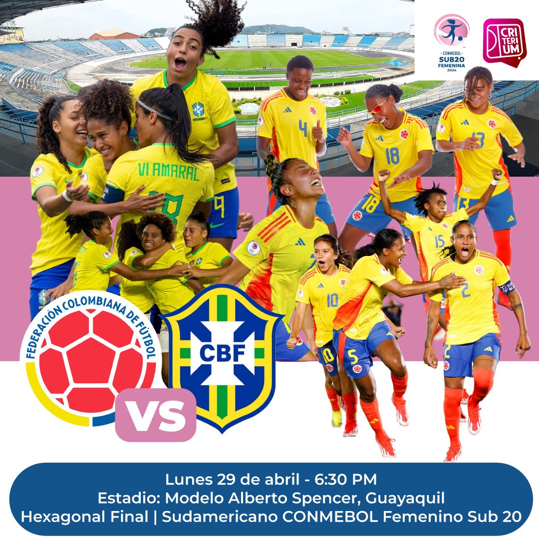 ¡Conéctate! Todas las emociones del juego @FCFSeleccionCol 🇨🇴 y @SelecaoFeminina 🇧🇷 por la Fase Final (Fecha 3) del Sudamericano CONMEBOL Femenino Sub 20, desde las 5:30 PM con el equipo de @CriteriumDep En vivo, por nuestro canal de Youtube: youtube.com/@criteriumdep?… #Sub20FEM