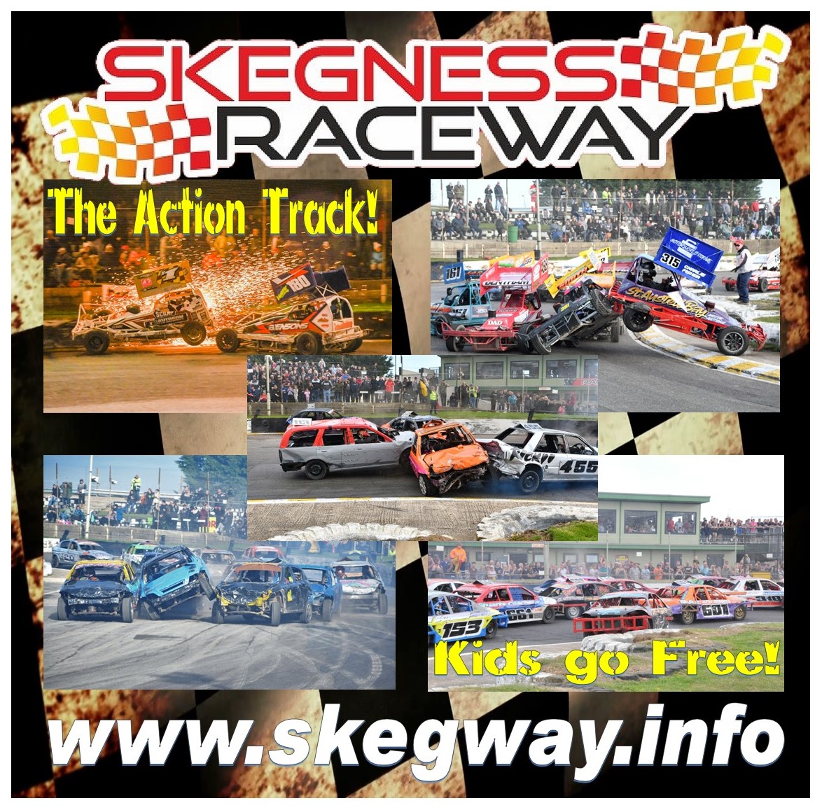 Skeg Vegas Action! Just visit skegway.info for full event guide Our next events are Sun 5th 1pm & Mon 6th May 1pm Stock Car & Banger Racing plus lots more! Advance Tickets on the website plus lots of info on the raceway Great Family Entertainment Kids Go Free