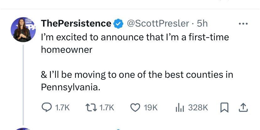 “Congratulations Scott” is trending because the MAGA “influencer” bought a home. Hopefully now he won’t have to have se.x in an RNC office and he’s learned his lesson to not post those videos on Craigslist. 🙄