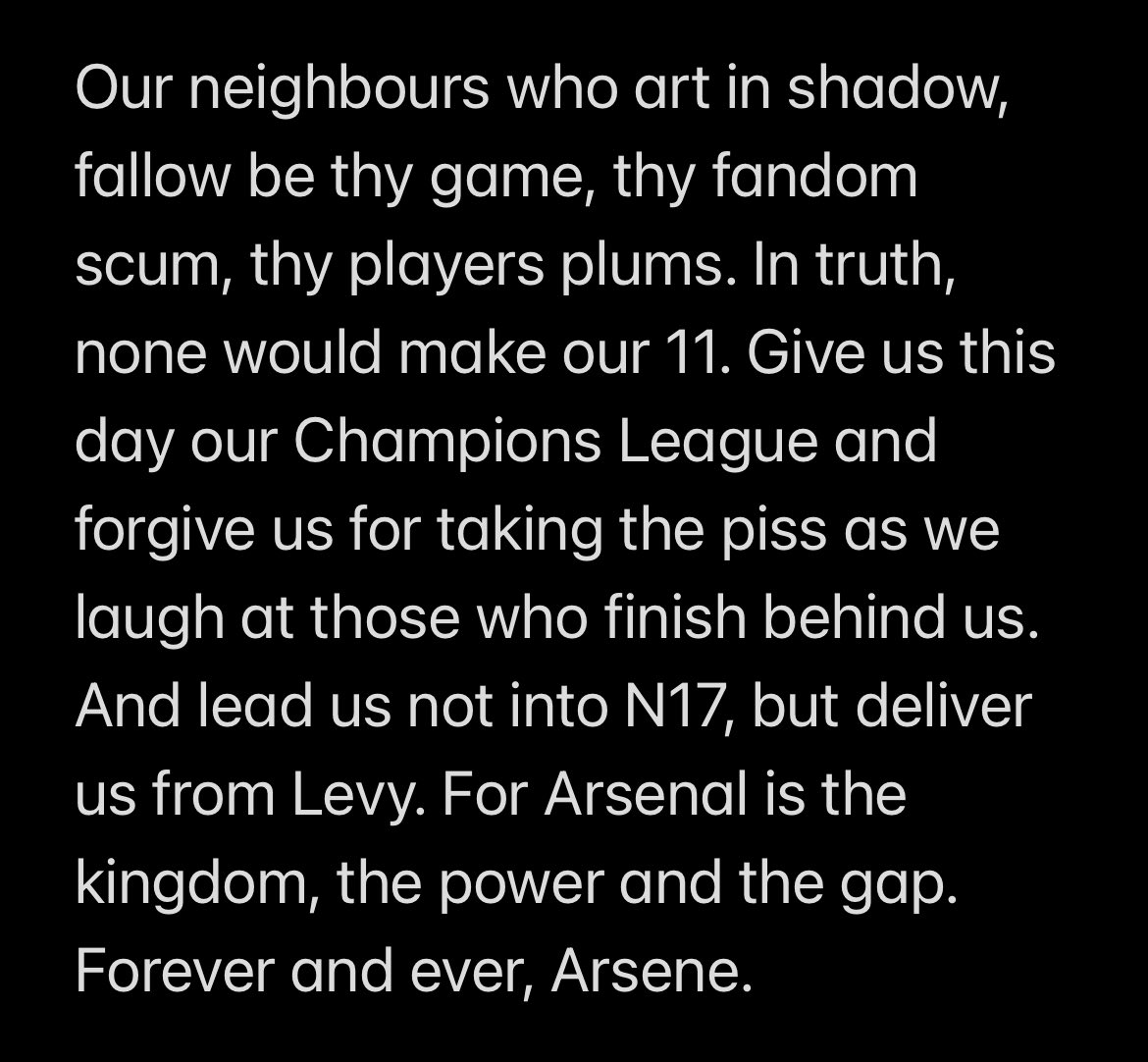 The St. Totteringham’s Day Prayer by the Brisbane Gunners and via @gunnerblog. Needs to be shared as I’ve not seen it on here. @LauraKirk12 @ConMarbleHalls @nigel_b_golf @HandofOzil